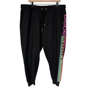 Bebe Sport Fleece Joggers w Colorful Rainbow Logo Stripes Cozy 4 Fall size 3X